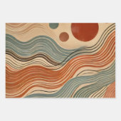 Earthy Boho Abstrakt Wavy Swirl Lines Geschenkpapier Set (Vorderseite 3)
