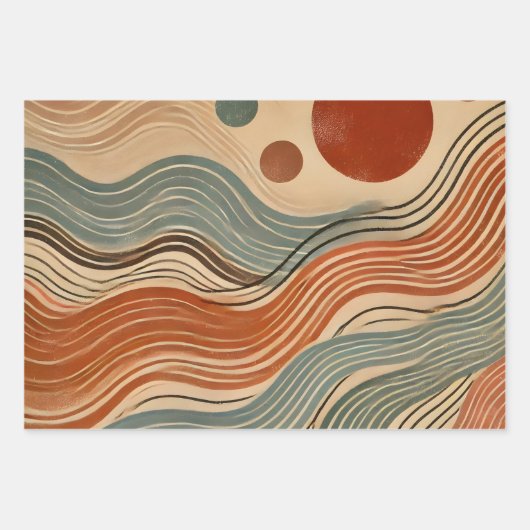 Earthy Boho Abstrakt Wavy Swirl Lines Geschenkpapier Set (Vorderseite 3)