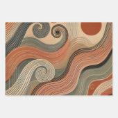 Earthy Boho Abstrakt Wavy Swirl Lines Geschenkpapier Set (Vorderseite 2)