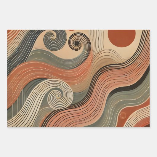 Earthy Boho Abstrakt Wavy Swirl Lines Geschenkpapier Set (Vorderseite 2)