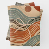 Earthy Boho Abstrakt Wavy Swirl Lines Geschenkpapier Set (Beispiel)