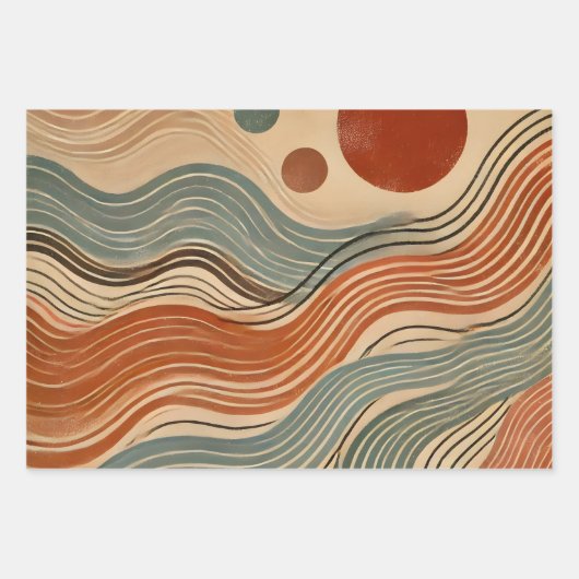 Earthy Boho Abstrakt Wavy Swirl Lines Geschenkpapier Set (Vorderseite)