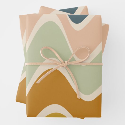 Earthy Boho Abstrakt Wavy Swirt Lines in Pastellfa Geschenkpapier Set (Beispiel)