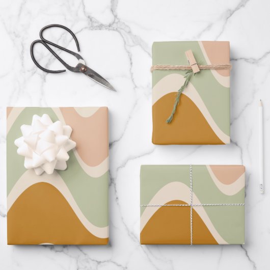 Earthy Boho Abstrakt Wavy Swirt Lines in Pastellfa Geschenkpapier Set (Vorderseite)