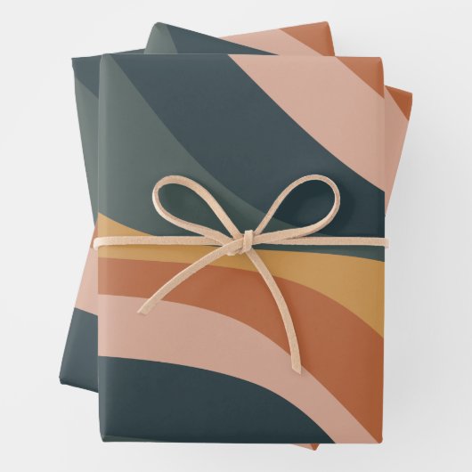 Earthy Boho Abstrakt Wavy Swirt Lines Terracotta Geschenkpapier Set (Beispiel)