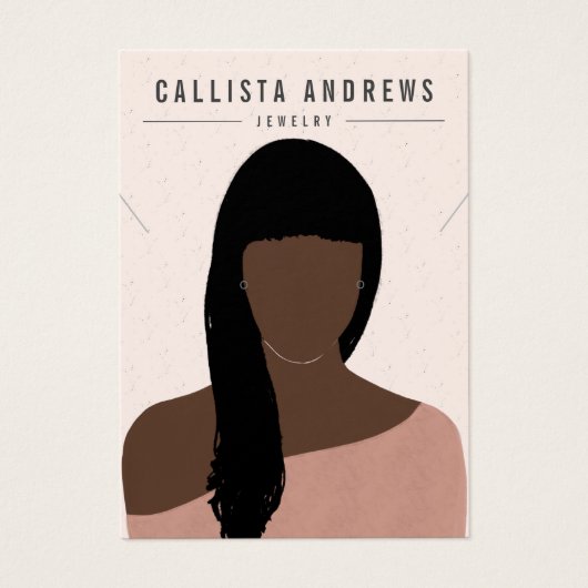 Earthy Boho Black Hair Girl Earring Necklace Card (Vorderseite)