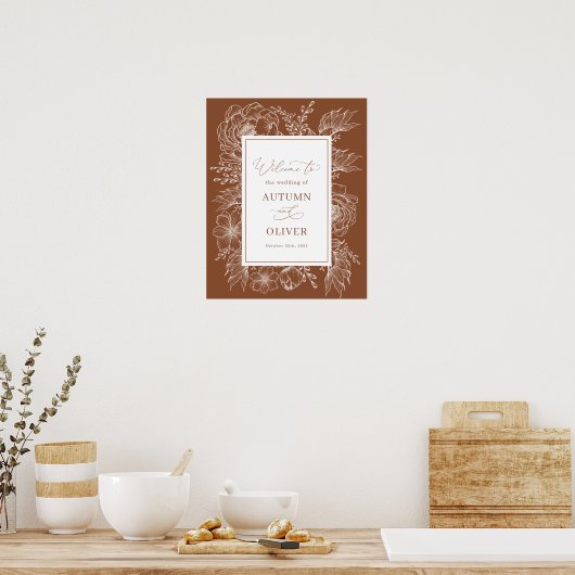 Earthy Boho Botanical Terracotta Wedding Willkomme Poster (Küche)