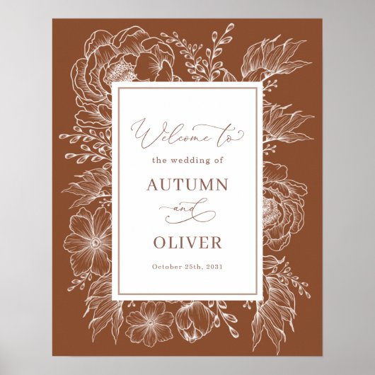 Earthy Boho Botanical Terracotta Wedding Willkomme Poster (Vorne)