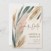 Earthy Boho Botanical Wedding rettet das Datum Einladung (Vorderseite)