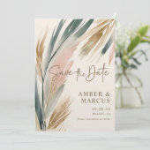 Earthy Boho Botanical Wedding rettet das Datum Einladung (Stehend Vorderseite)