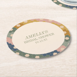 Earthy Boho Chic Vintage Custom Bridal Shower Runder Pappuntersetzer