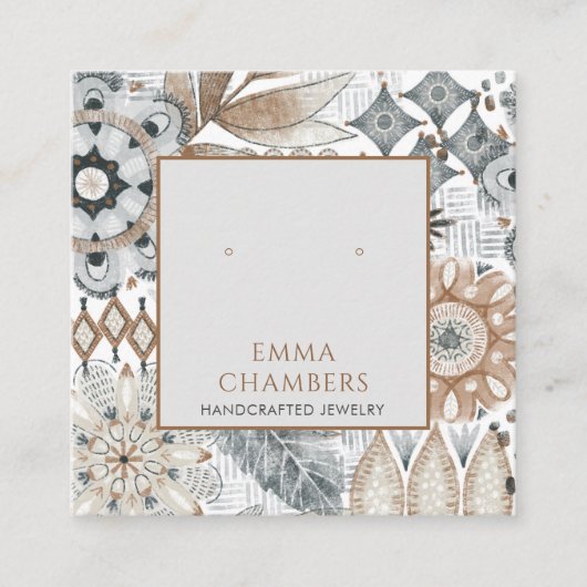 Earthy Boho Earring Display Card Quadratische Visitenkarte (Vorderseite)