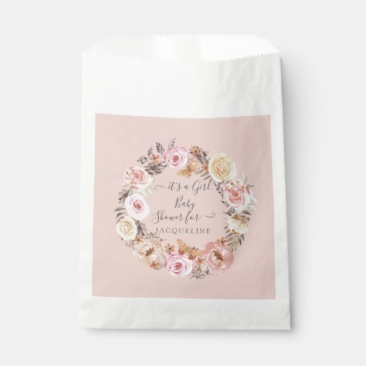 Earthy Boho Floral Blush Pink Baby Girl Dusche Geschenktütchen (Vorderseite)