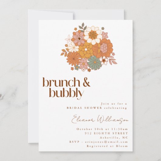Earthy Boho Floral Brunch Brautparty Einladung (Vorderseite)