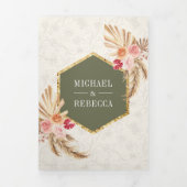 Earthy Boho Floral Pampas Sage Green Wedding Dreifach Gefaltete Einladung (Cover)