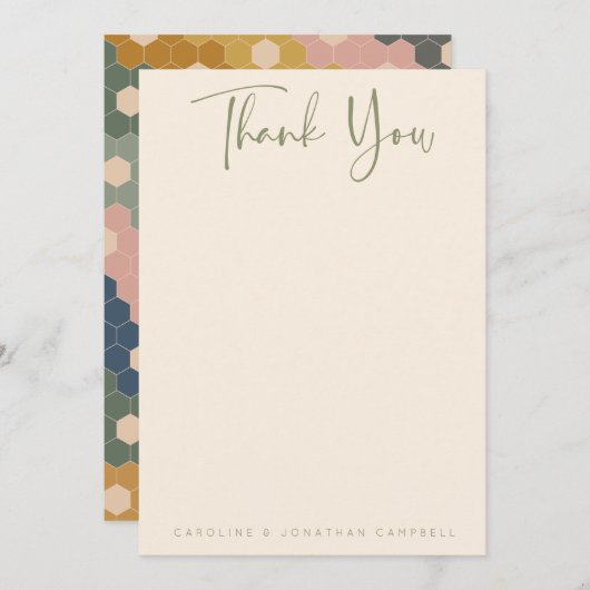 Earthy Boho Geometric Chic Modern Wedding Custom Dankeskarte (Vorne/Hinten)