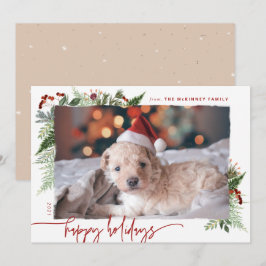 Earthy Boho Greenery Burgundy Beige Foto Feiertagskarte