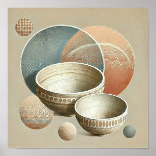 Earthy Boho Keramik Bowls Minimalistisch Abstrakt Poster