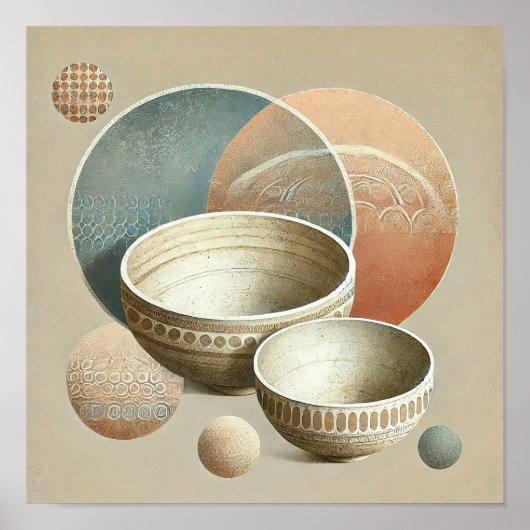 Earthy Boho Keramik Bowls Minimalistisch Abstrakt Poster (Vorne)