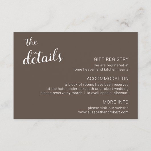 Earthy Boho Minimalistisch Script Calligraphy Wedd Begleitkarte (Vorderseite)