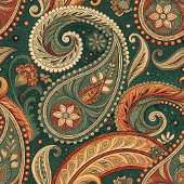 Earthy Boho Paisley Swirl Terracotta Dark Green Fleecedecke
