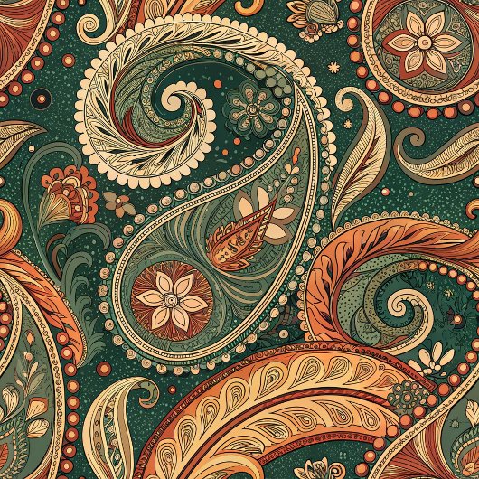 Earthy Boho Paisley Swirl Terracotta Dark Green Fleecedecke