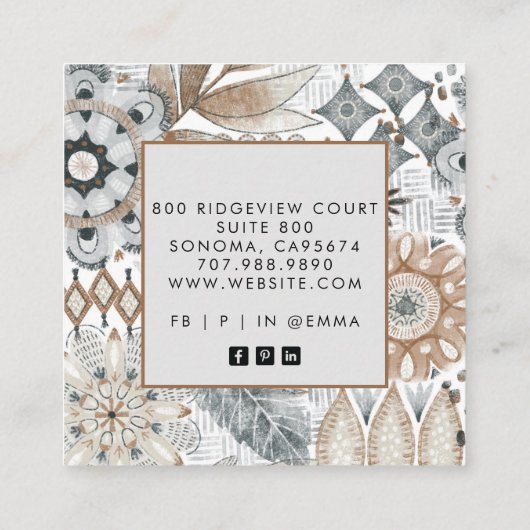 Earthy Boho Quadratische Visitenkarte (Rückseite)