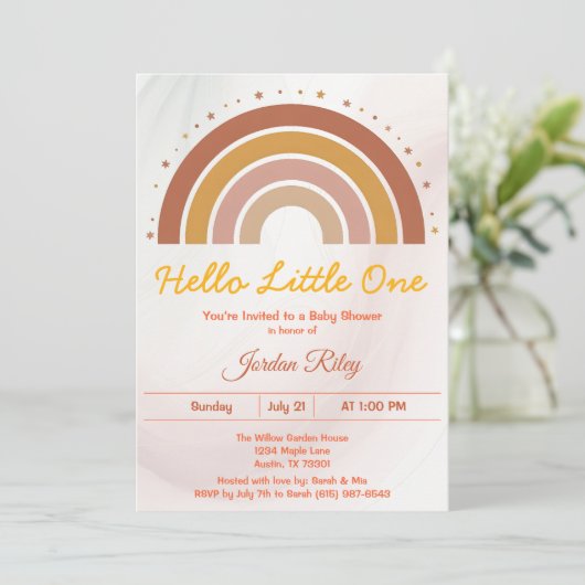 Earthy Boho Rainbow Baby Shower Gender Neutral Einladung (Stehend Vorderseite)
