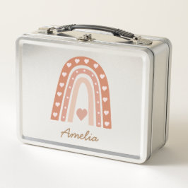 Earthy Boho Rainbow mit Herzen Personalisiert Metall Brotdose