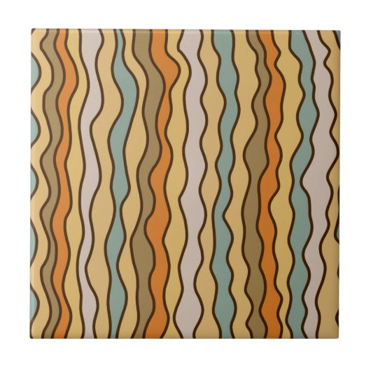 Earthy Boho Retro Wavy Stripe Fliese (Vorderseite)