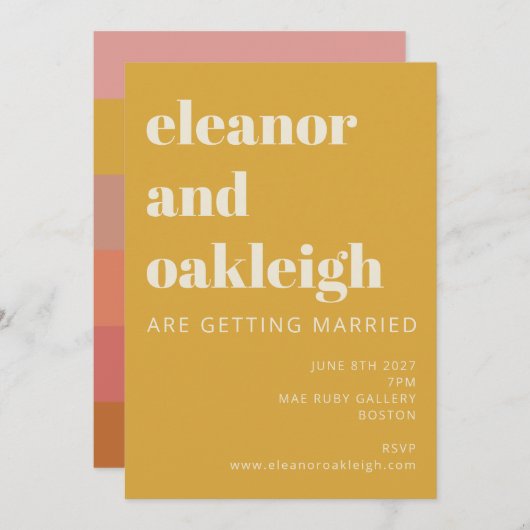 Earthy Boho Rust Yellow Modern Geometric Wedding Einladung (Vorne/Hinten)