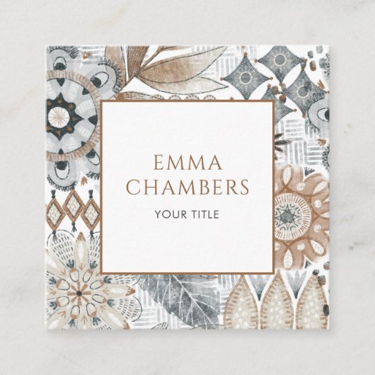 Earthy Boho Shapes Quadratische Visitenkarte (Vorderseite)