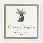 Earthy Boho Watercolor Pine Wreath Holiday Napkins Serviette (Vorderseite)