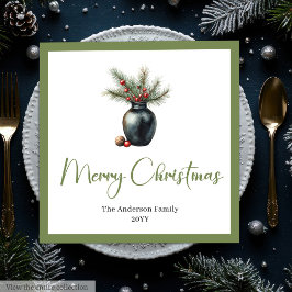 Earthy Boho Watercolor Pine Wreath Holiday Napkins Serviette