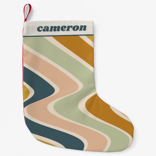 Earthy Boho Wavy Lines Retro Pastels Personalisier Kleiner Weihnachtsstrumpf (Vorderseite)