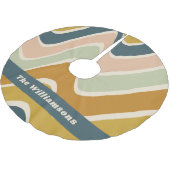 Earthy Boho Wavy Lines Retro Pastels Personalisier Polyester Weihnachtsbaumdecke (Schrägansicht)