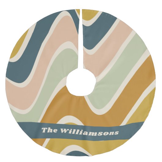 Earthy Boho Wavy Lines Retro Pastels Personalisier Polyester Weihnachtsbaumdecke (Vorderseite)