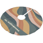 Earthy Boho Wavy Lines Terracotta Personalisiert Polyester Weihnachtsbaumdecke (Schrägansicht)
