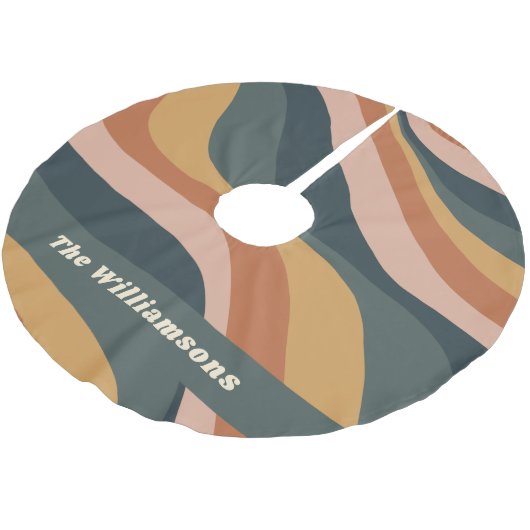 Earthy Boho Wavy Lines Terracotta Personalisiert Polyester Weihnachtsbaumdecke (Schrägansicht)