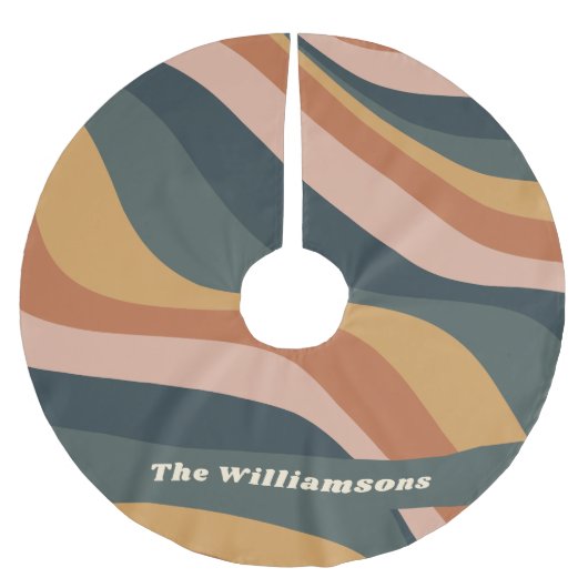 Earthy Boho Wavy Lines Terracotta Personalisiert Polyester Weihnachtsbaumdecke (Vorderseite)