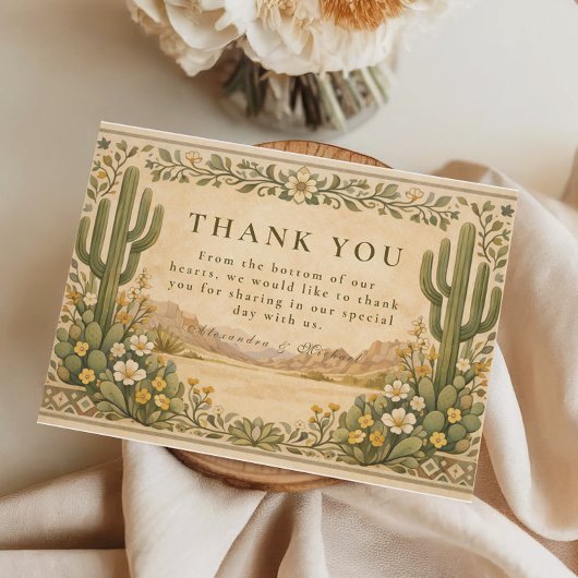 Earthy Botanical Desert Wedding Dankeskarte