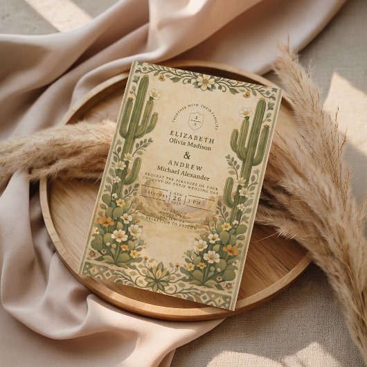 Earthy Botanical Desert Wedding Einladung