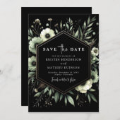 Earthy Botanical Romance Sage Green Wedding Save The Date (Vorne/Hinten)