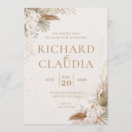 Earthy Botanical Wedding Invitation | Customizable Einladung (Vorderseite)