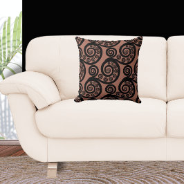 Earthy Bronze & Black Fern Frond Swirl Kissen