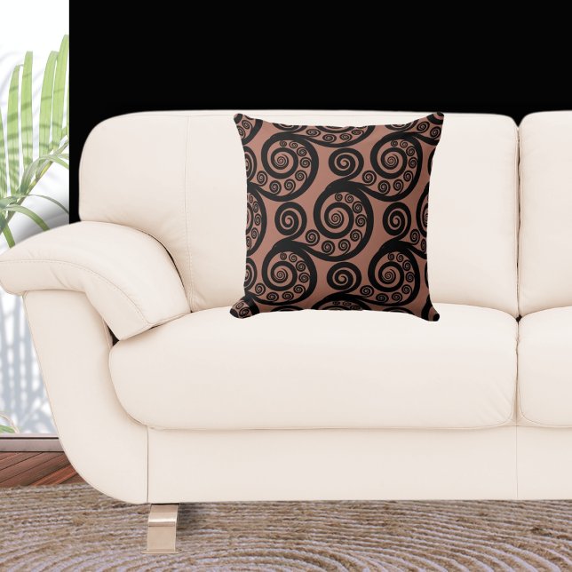 Earthy Bronze & Black Fern Frond Swirl Kissen (Curl Pattern)