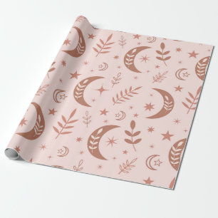 Earthy Brown Boho Moon Pattern Geschenkpapier