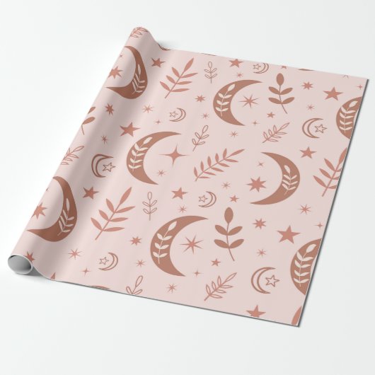 Earthy Brown Boho Moon Pattern Geschenkpapier (Ungerollt)