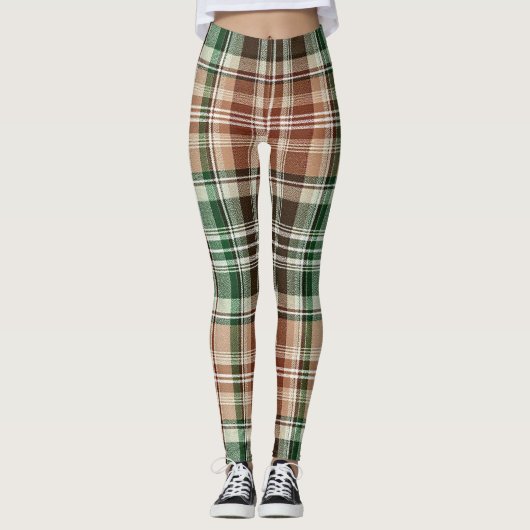 Earthy Brown Green Khaki Flannel Plaid Leggings (Vorderseite)
