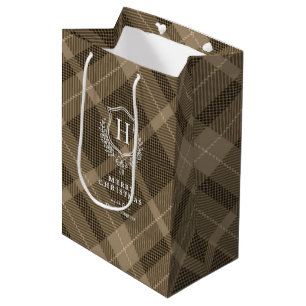 Earthy Brown Kariert Monogram Name Christmas Mittlere Geschenktüte